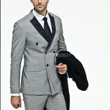 Изготовленный на заказ костюм из 3 предметов с боковым отверстием светло-серый приталенные смокинги жениха двубортная Мужская праздничная одежда на заказ(куртка+ брюки+ галстук