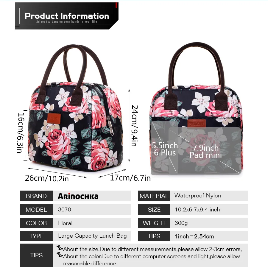 Женская водонепроницаемая Портативная сумка для еды для пикника цветочные сумки с принтом сумки для хранения продуктов Изолированные сумки для банок ланч бокс Термосумка