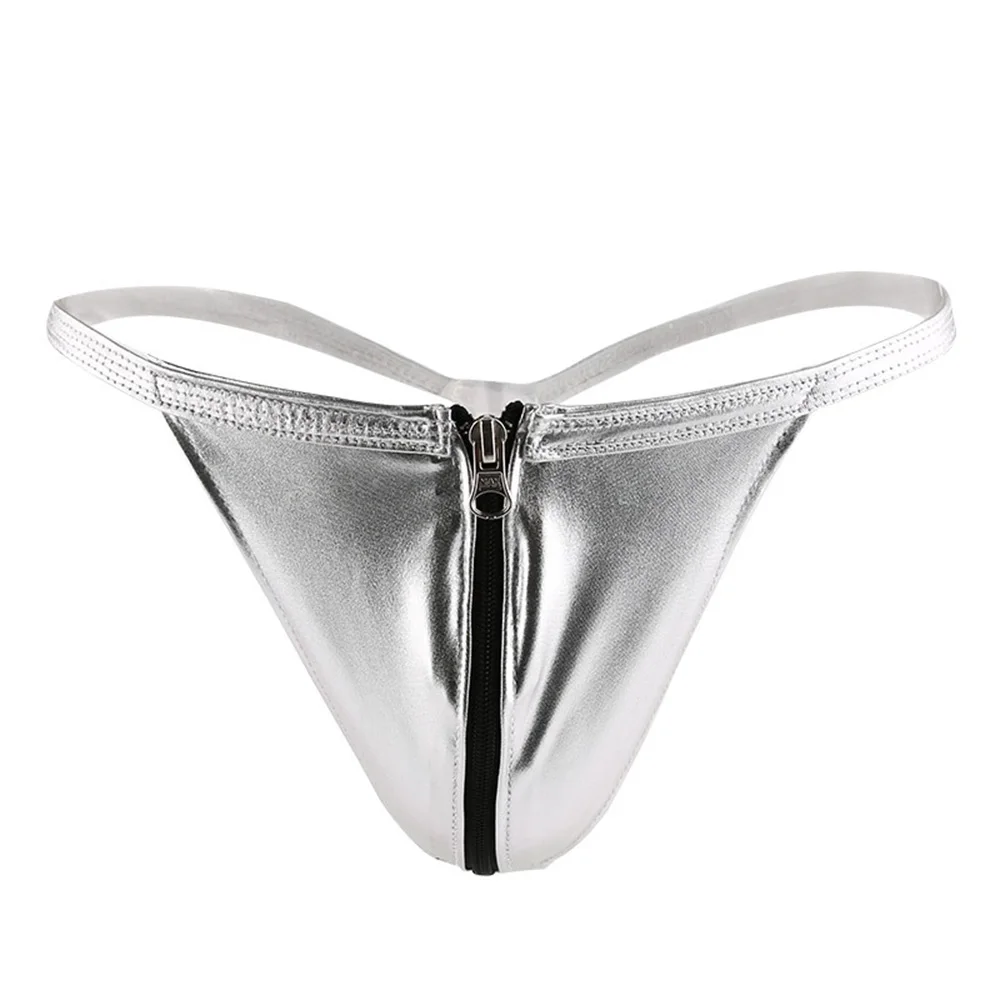 Sexy G-string Open Zipper Leather Men Thong Gay Couple Panties Valentine's Underpants Leather Erotic Lingerie T-back Panty 2019