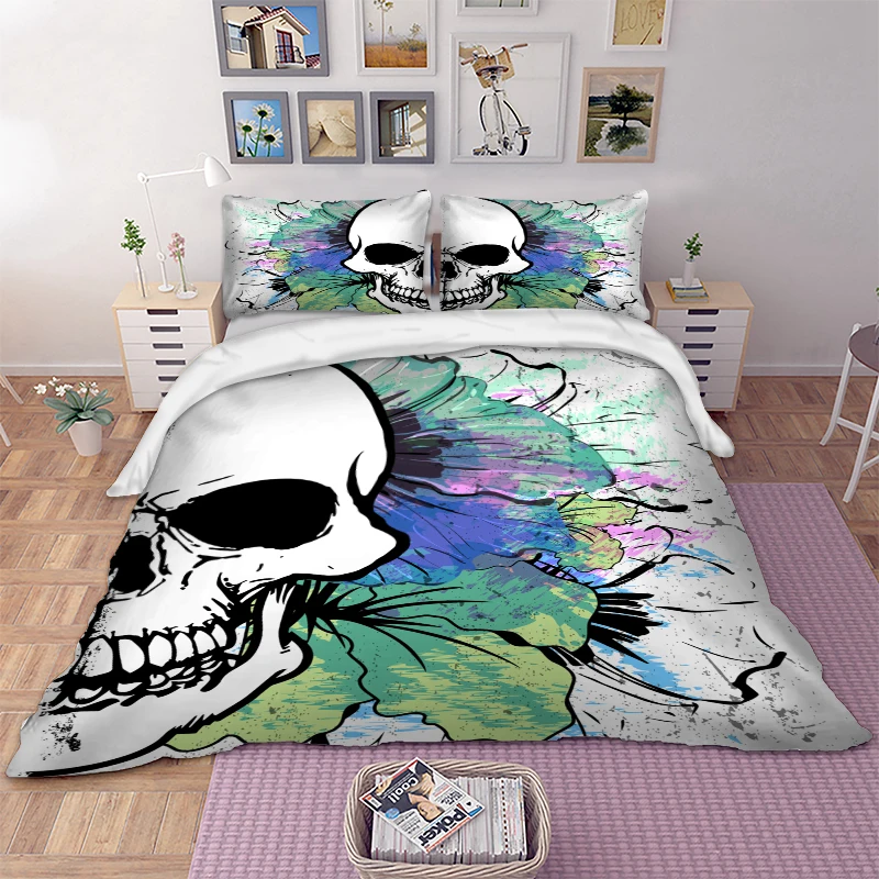 

Sugar Skull head pattern printed Queen King Double single Sizes Duvet Cover set with pillowcases demon pattern bed linens set