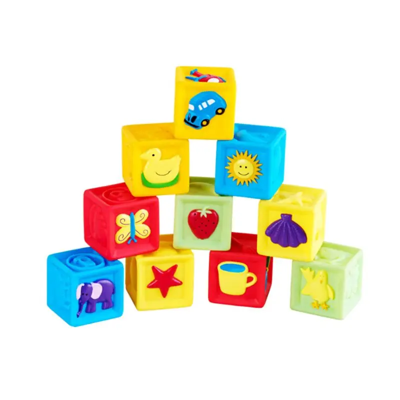 10 шт. количество кубиков детские схватив яркий цвет строительные блоки 3D Touch мягкий ПВХ молярный Прорезыватель Squeeze купальный мяч Развивающие т