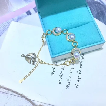 

Gold Color 925 Sterling Silver Bracelet Settings Findings Mountings Base Parts Bangle for Akoya Edison Pearls Jade Coral Beads