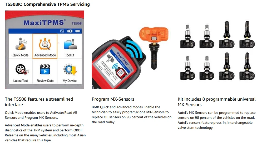 Autel TS508K Премиум TPMS Сервис Инструмент активировать датчик давления в шинах программа ECU с 315 МГц и 433 МГц Программируемый датчик s