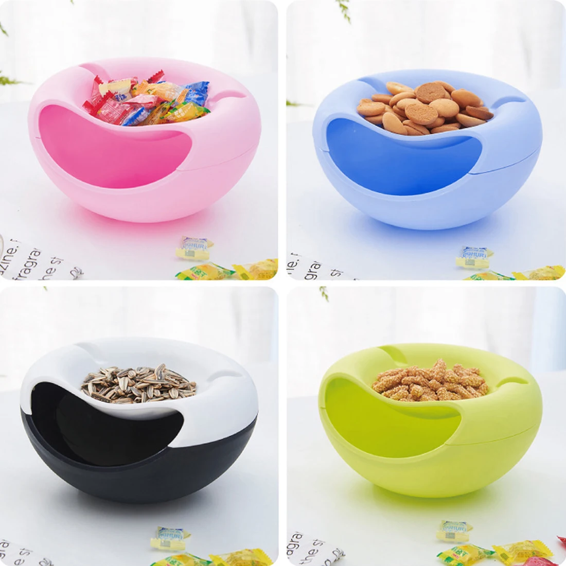 

Multifunctional Plastic Double Layer Dry Fruit Containers Snacks Seeds Storage Box Garbage Holder Plate Dish Organizer