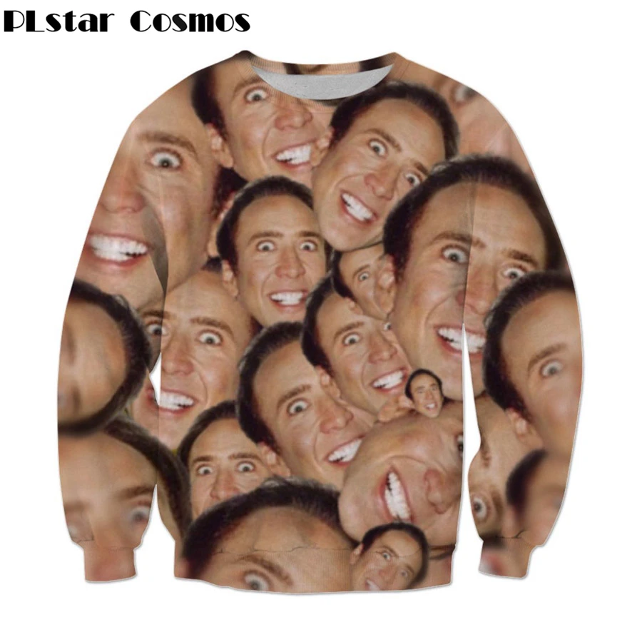 

PLstar Cosmos Free shipping 2017 New Fashion Sweatshirt Nicolas cage Crazy funny Stare at you print 3d Men/Women casual Pullover