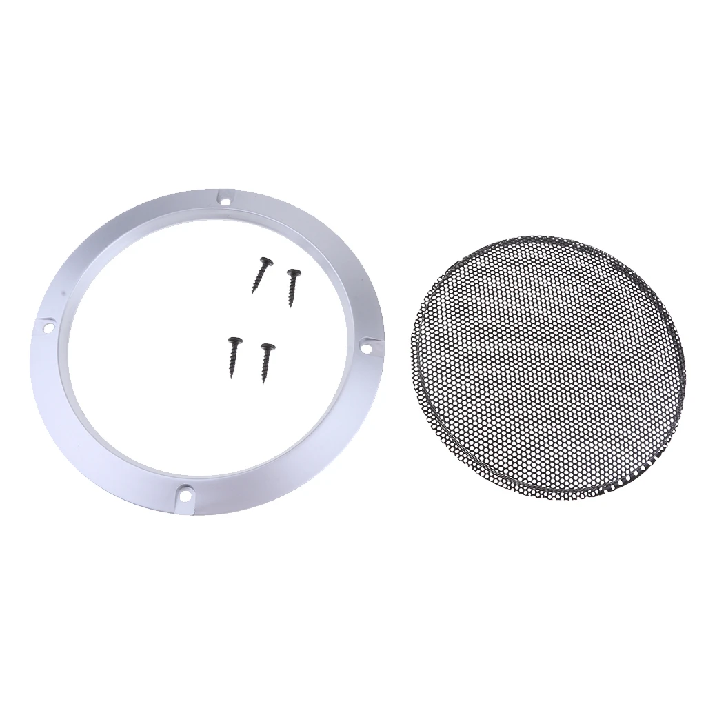 5 Inch Speaker Grills Cover Case with 4 pcs Screws for Speaker Mounting Home Audio DIY 153mm Outer Diameter Silver