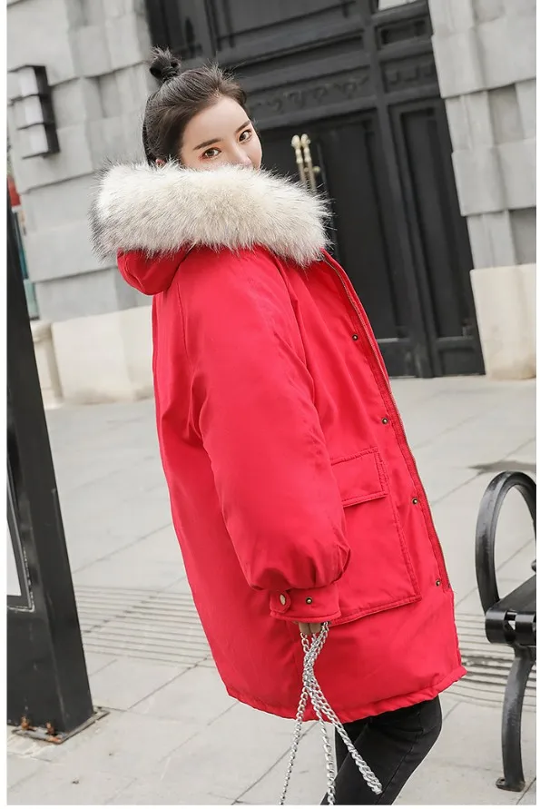 Fashion Thicken Women's Winter Long Coat With Fur Hooded Big Pockets Women Overcoat Oversize Warm Womens Parkas YT50147
