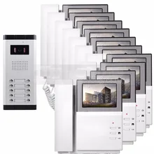 DIYSECUR 4.3 “Monitor HD Apartamento Video de La Puerta Sistema de Teléfono Video Del Timbre Del Intercomunicador 700 TVLine Cámara Tecla Táctil para 10 Familias