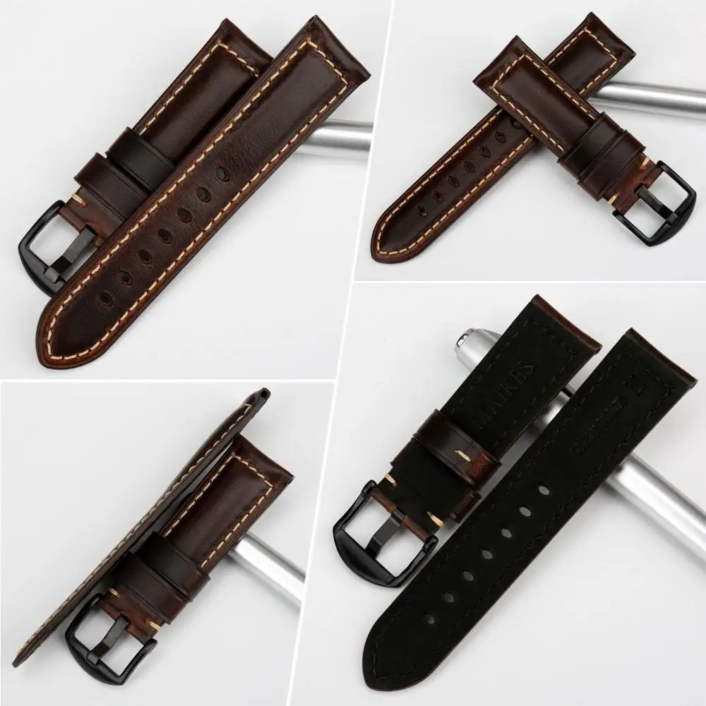 Cheap MAIKES Watch accessories watchbands 18mm 26mm brown vintage oil wax leather watch band for samsung gear s3 Fossil watch strap