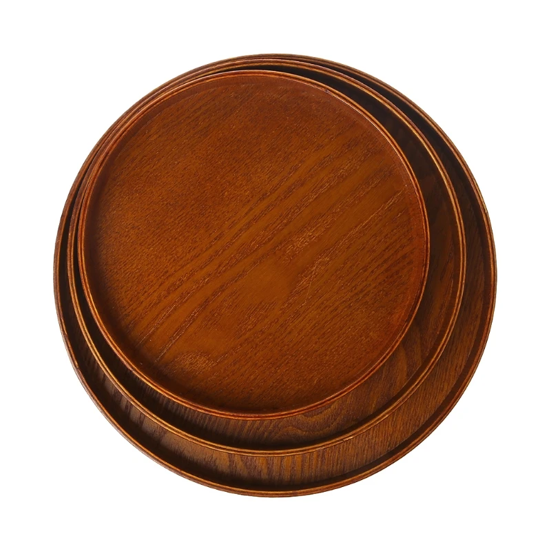Natural Wooden Round Plate Tea Fruit Food Bakery Serving Tray Dishes Platter New