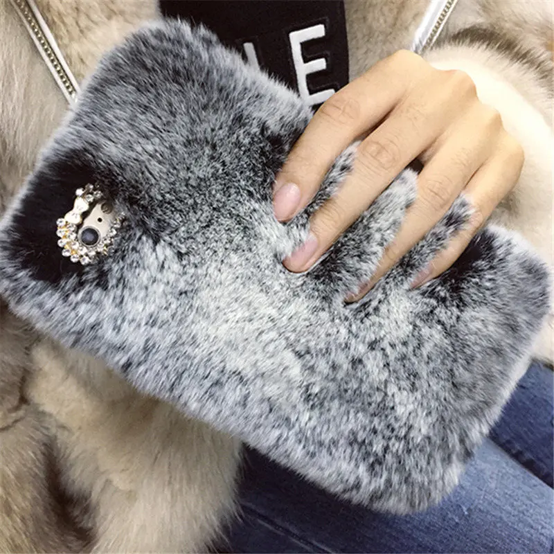 

For iPhone 6 7 8 Plus X XS MAX XR For Samsung S8 S9 S10 Note 5 8 9 Cute Rabbit Plush Rhinestone soft Bunny Phone case pompom