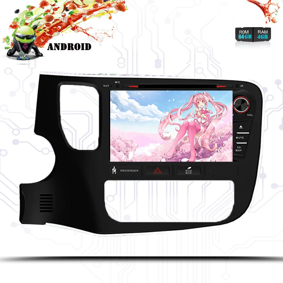 Excellent 8" Android 9.0 Car GPS Player Navi for Mitsubishi Outlander 2014-2018 with 4G+64G Octa Core With DVD Radio Multimedia Bluetooth 5