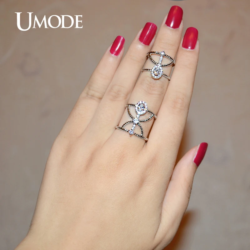 Umode измененными витая гало CZ белый позолоченные имитация два пальца с цепи