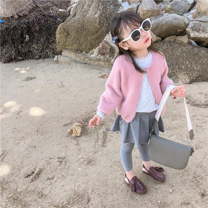 

2019 Spring New Arrival korean style pure color full-coloured Mink-like Cardigan princess coat for cute sweet baby girls