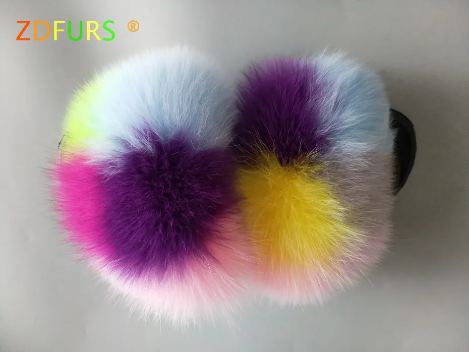 ZDFURS/; Лидер продаж; женские шлепанцы с лисьим мехом; Разноцветные Летние модные шлепанцы; женские меховые домашние Вьетнамки; пляжные сандалии