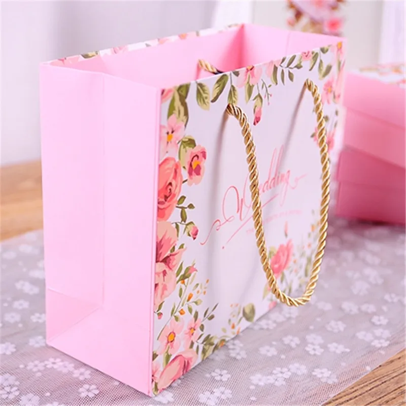 Розовые цветочные бумажные сумки, свадебные коробки для конфет, ручные сумки для макияжа, вечерние подарочные сумки, 20 шт