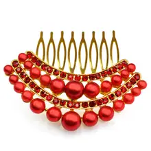 YOST Потрясающие свадебные хрустальные жемчужные стразы гребень для волос с жемчугами клип(красный