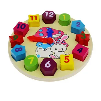 

New Wooden 12 Number Colorful Puzzle Digital Geometry Clock Baby Educational Wooden Clock Kids Children Toys Gifts