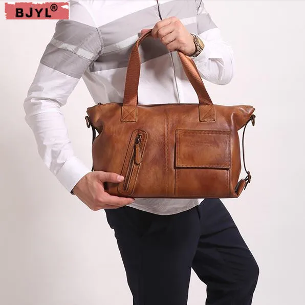 

BJYL men's handbag Genuine leather Messenger bag Korean version of the retro casual male shoulder bags