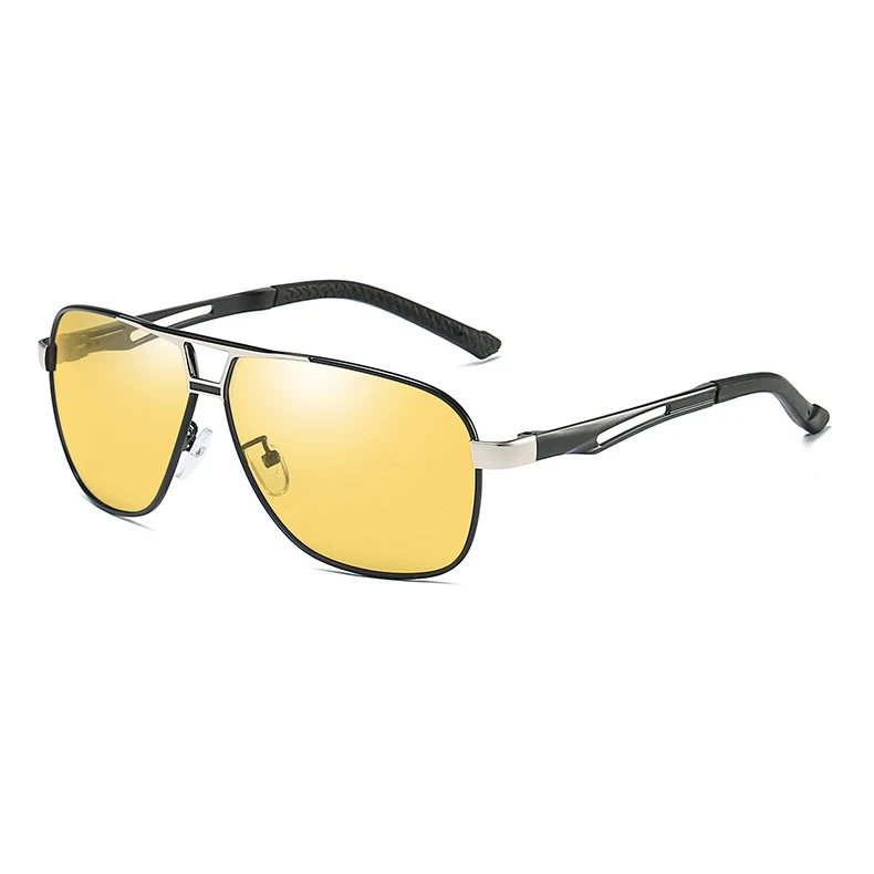 Al-Mg интеллектуальные фотохромные поляризованные очки ночного видения, мужские солнцезащитные очки для дня и ночи, обесцвеченные солнцезащитные очки S159 - Цвет оправы: Black Silver(Yellow)