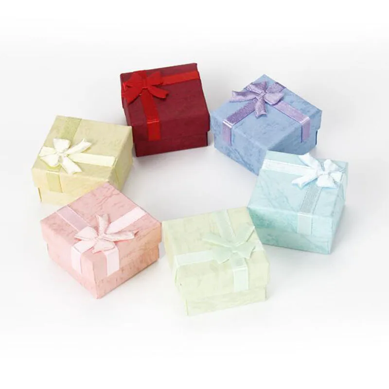 

4x4x2.7cm Paper Bow Earring Ring Jewelry Packaging Box Wedding Earring Jewelry Display Packaging 48PCS