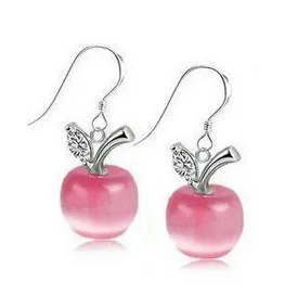 

2016 fashion apple design gem stone 925 sterling silver female drop earrings jewelry wholesale