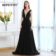 BEPEITHY Сексуальное Черное длинное вечернее платье с открытой спиной, вечерние элегантные кружевные платья в пол с глубоким v-образным вырезом, платья для выпускного вечера