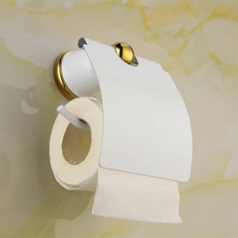 Золото + белый настенный туалет Бумага держатель ткани бар держатель