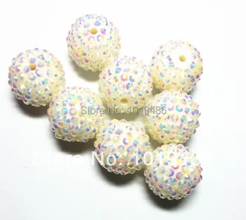 

Spring color 20MM Creamy white 100pcs / lot Chunky AB Resin Rhinestone Beads,Bling Resin Ball Beads, for Chunky Necklace