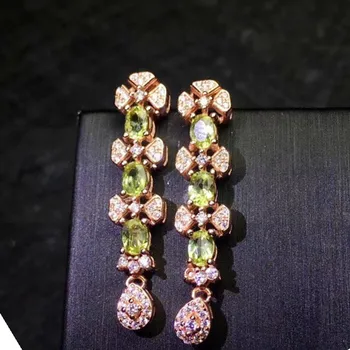 

Peridot drop earring 925 sterling silver Free shipping Natural real peridot Fine jewelry 0.3ct*2pcs gemstone #J18101507