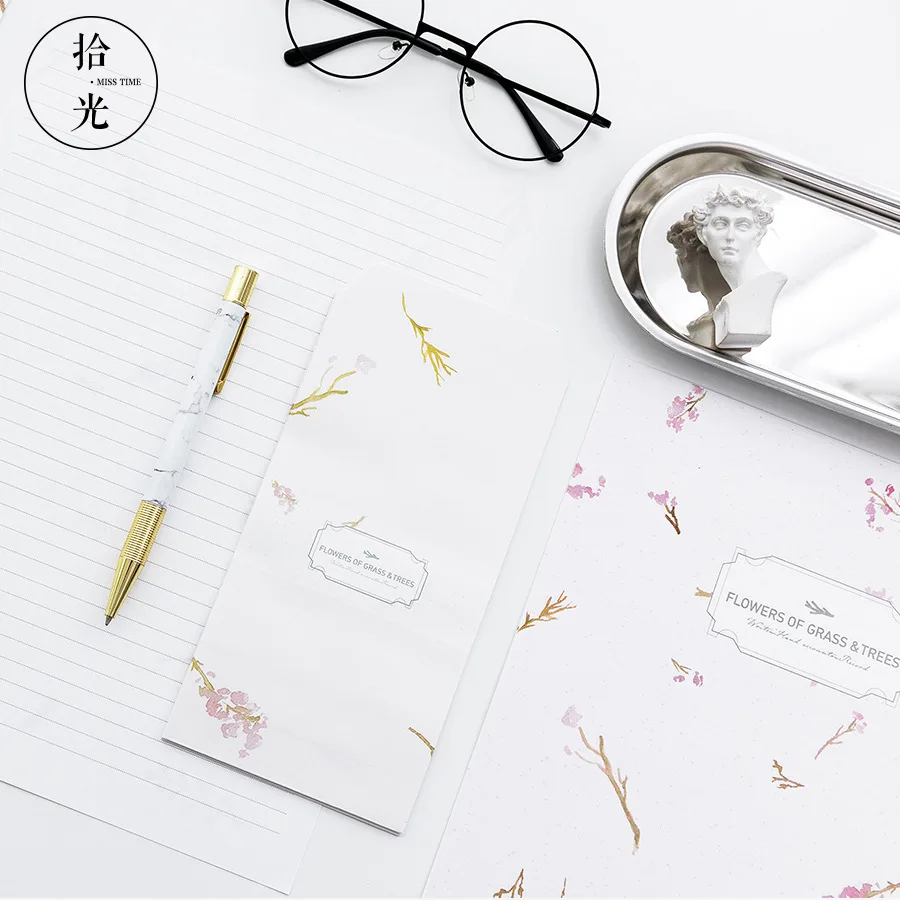 

9 Pcs/Set 3 Envelopes+6 Letter Papers Flowers Of Grass And Trees Letter Envelope Set Gift Korean Stationery
