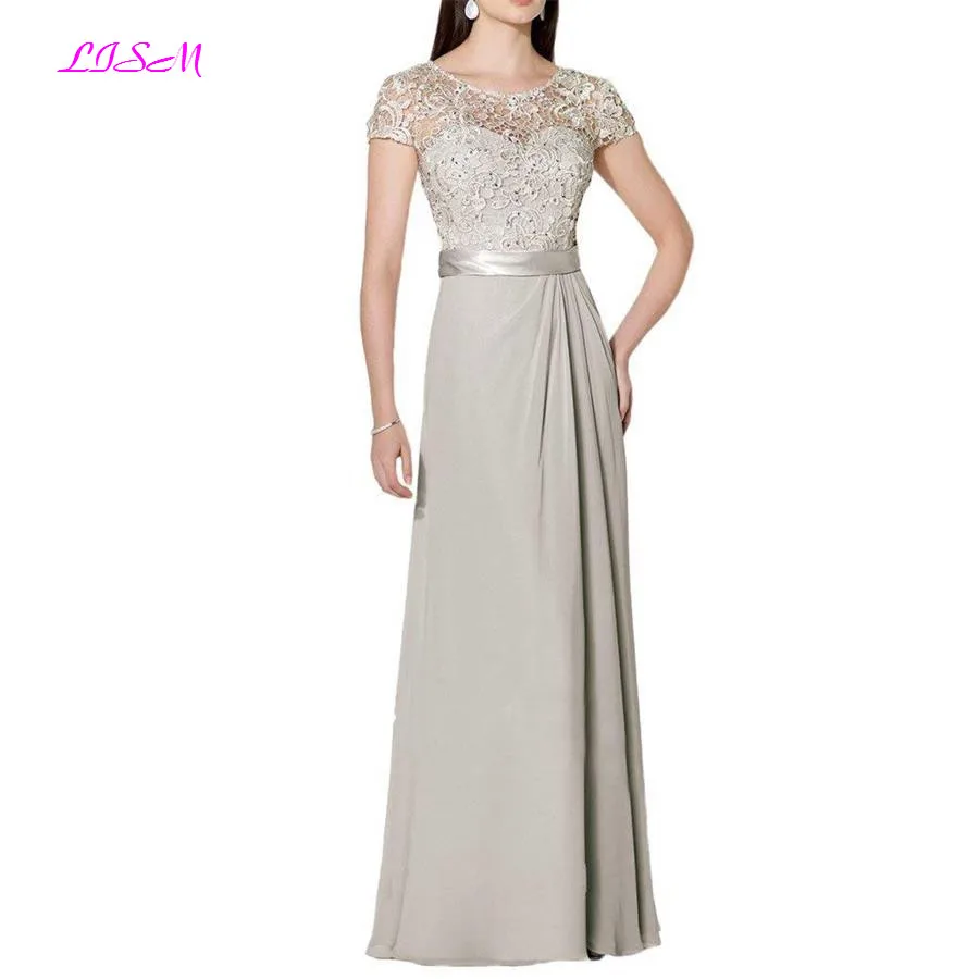 Элегантное платье для матери невесты с аппликацией, длинные шифоновые вечерние платья с короткими рукавами, vestido de festa Longo размера плюс - Цвет: Photo color