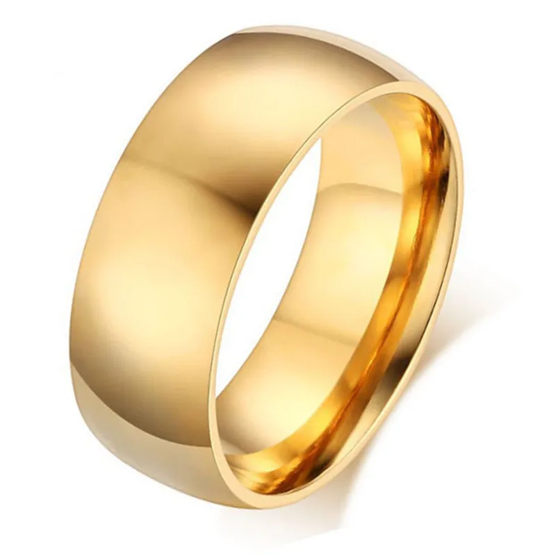 Классические 6 мм/8 мм простые парные кольца 316L из нержавеющей титановой стали, Трендовое повседневное кольцо для большого пальца, ювелирные изделия для женщин и мужчин - Цвет основного камня: 8mm Arc Gold