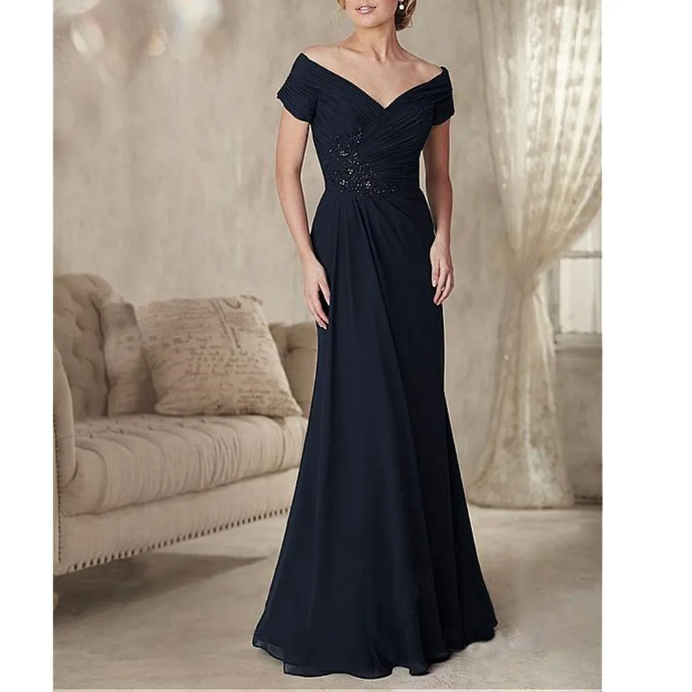 

A Line 3/4 Sleeve Mother Of The Bride Dresses Appliques Lace Chiffon Long Formal Women Gowns Backless godmother dresses