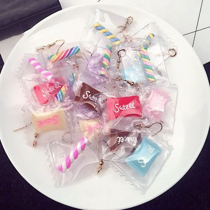 

New Fashion 1Pair Hot Korean Fun Candy Color Transparent Lollipop Heart Fashion Resign Rainbow Stud Earrings For Women
