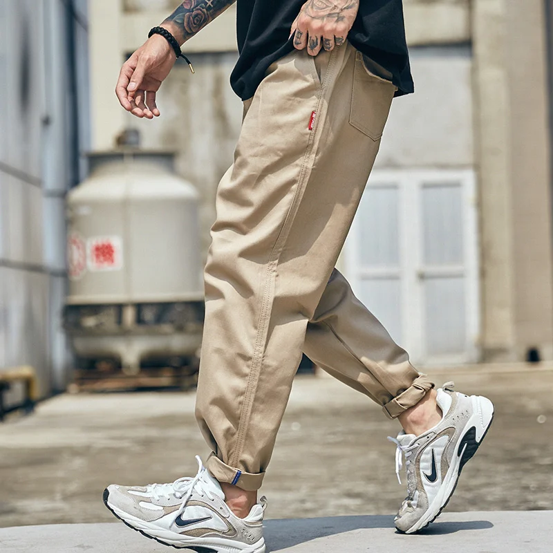 2019 Summer new wild nine pants overalls joggers men's sweatpants casual solid color loose hip hop streetwear S-2XL