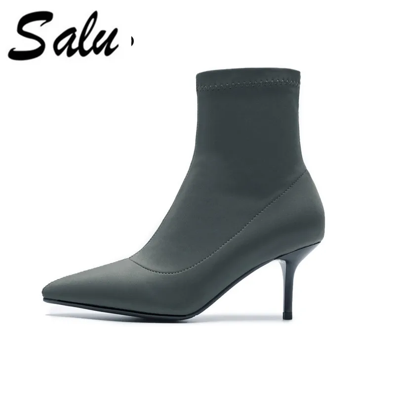 

Salu black Women Ankle Boots All Match High Heel pointed Toe Design Women Fashion black Ankle Boots