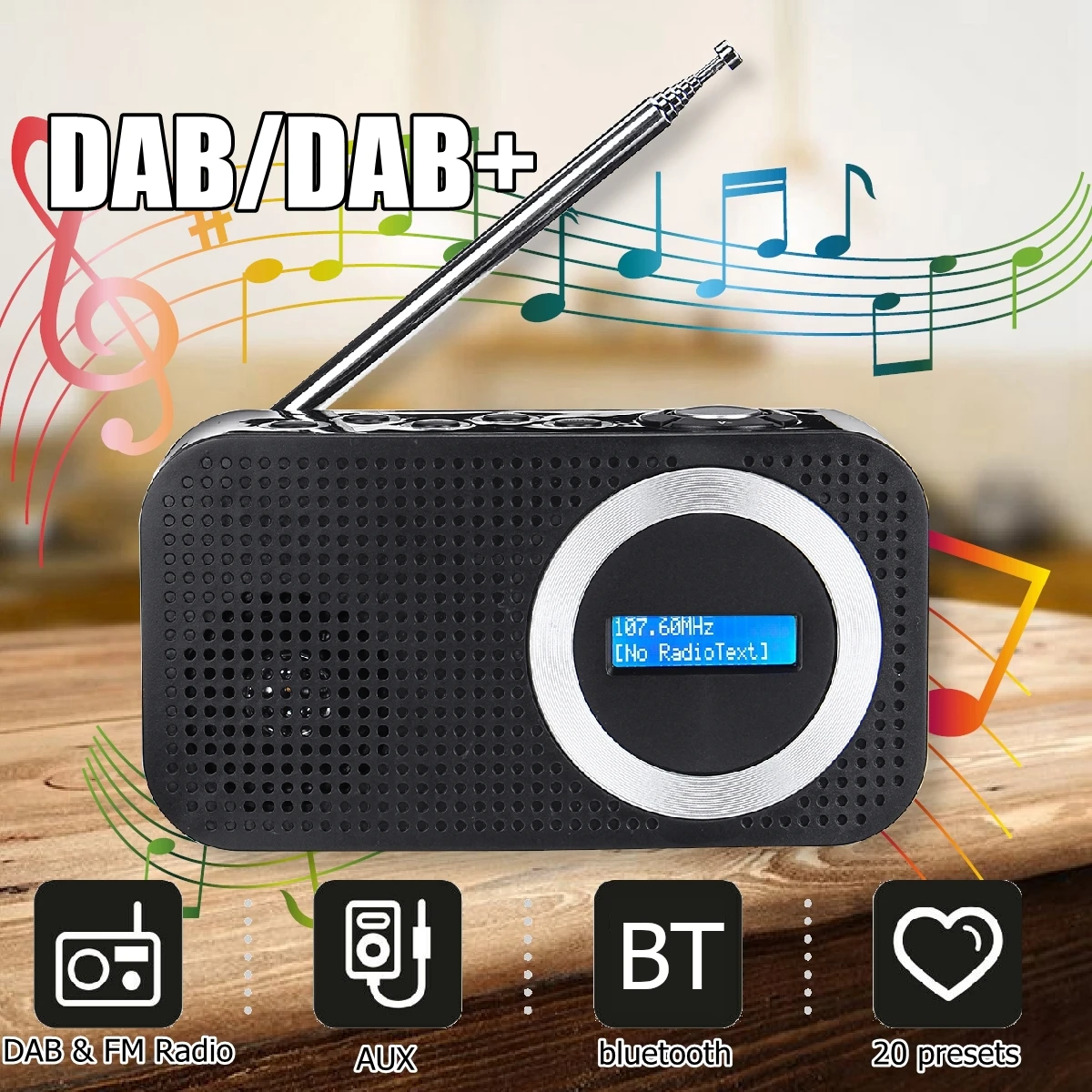 

LEORY DAB Digital FM Radio bluetooth Speaker 3.5mm AUX Jack LCD Display Speaker in Black or White Color