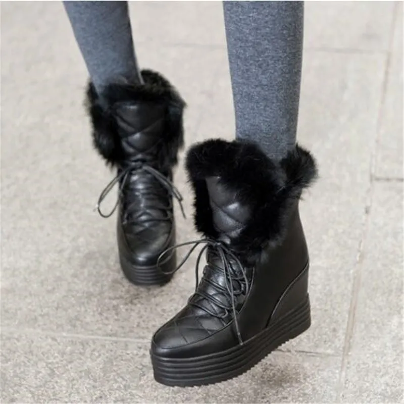 

True rabbit hair Frenulum Round head white Snow boots Muffin Thick bottom Internal increase Leisure time Women Boots 34-43