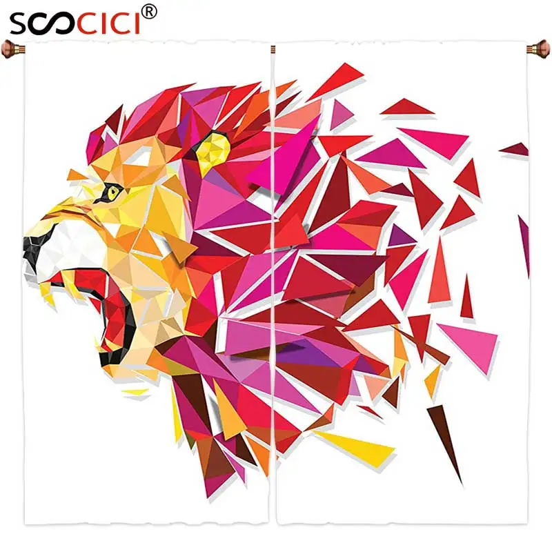 

Window Curtains Treatments 2 Panels,Geometric Decor Polygon Art Stylized Lion King Figure with in Gradient Tones Modern Art