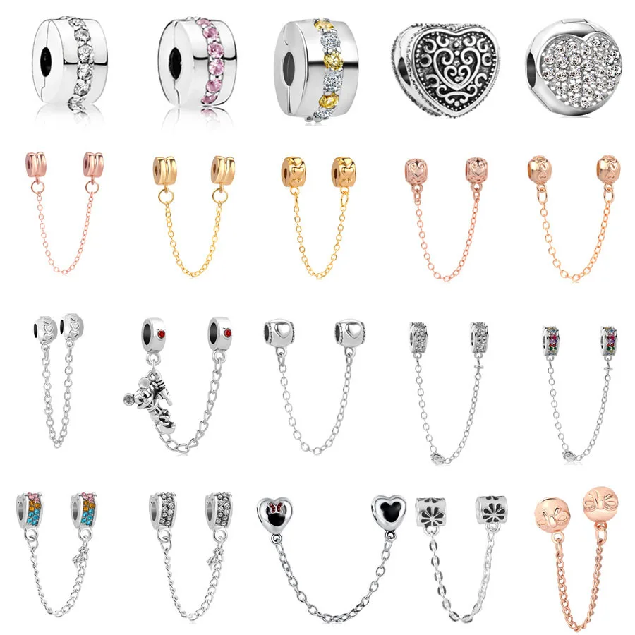 

2018 new Shining Path mickey bow ribbon safety chain clip bead Fits pandora charms silver 925 original bracelet mix070