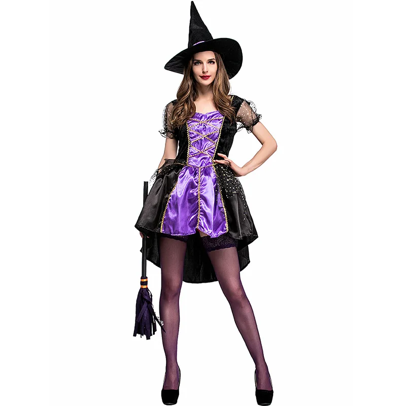 

Adult Witch Costumes Women Tailcoat Dress Purple Swallowtail Clothes for Halloween / Xmas Party Coser