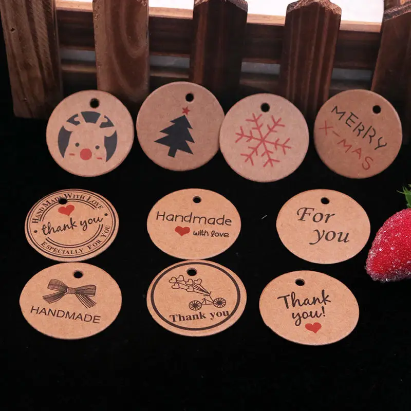 

100pcs 3.5cm Brown Thank you Letter Kraft Paper Wedding Favor Gift Hang Label Luggage Tags Price Packaging Paper Tags Labels