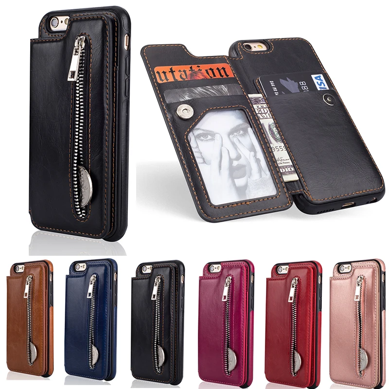 

Multifunction Leather Zipper Wallet Card Case For iPhone X 10 XS Max XR 8 7 6s Plus Cover for Samsung Galaxy S9 S8 Plus Note 9 8