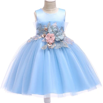 

6318 Flower Embroidery Princess Easter Baby Girls Dress Summer Wedding Party Kids Dresses For Girls Wholesale baby girl clothes