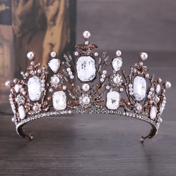 

Charm Baroque Lace Rhinestone Crown Taira Pearl Bridal Hair Accessories Princess Wedding Women Hair Ornaments Dinner Party Gift