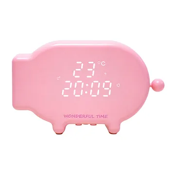 

digital alarm clock snooze USB Charge Cartoon Pig Alarm clock for kids room Cute Sound Light Control Thermometer Clocks L508
