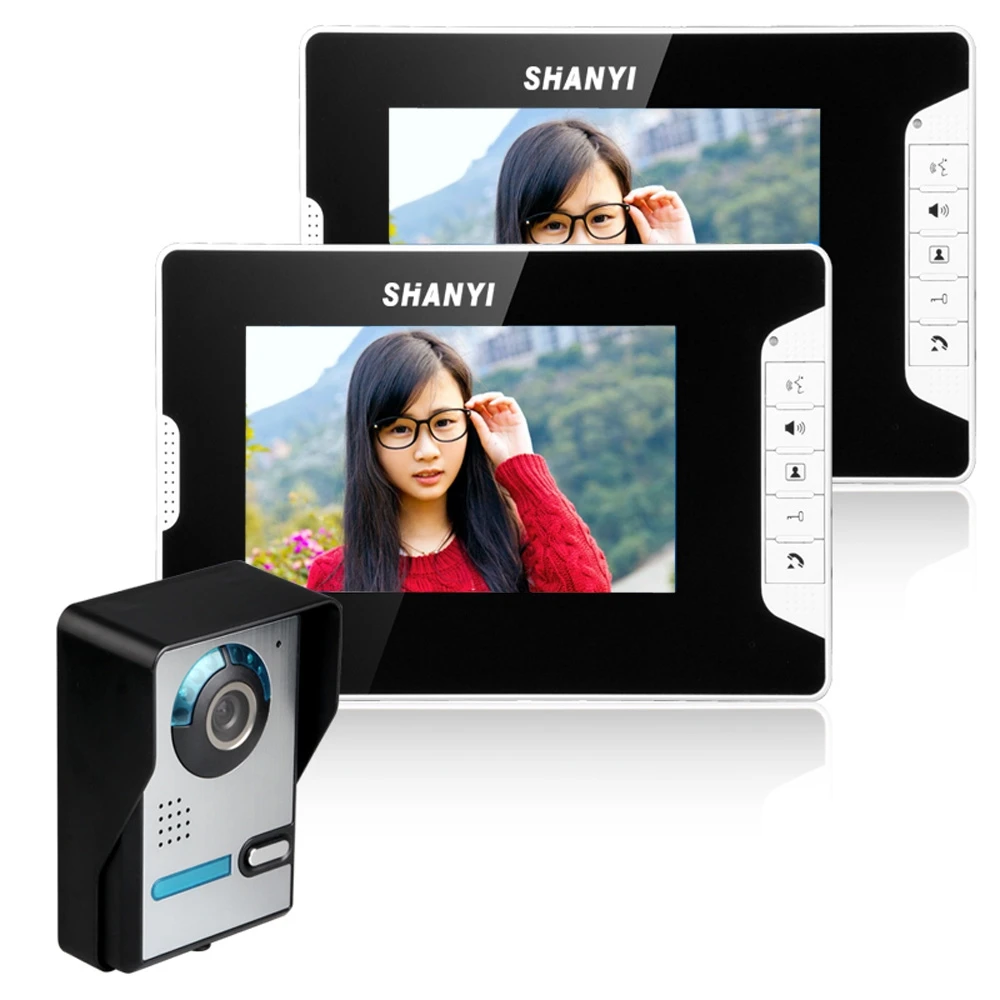 

SY813FA12 7 Inch Visual Video Door Night Vision Phone Doorbell Hand-free Video Intercom 1 IR Camera 2 Monitor Bell Ring AU Plug