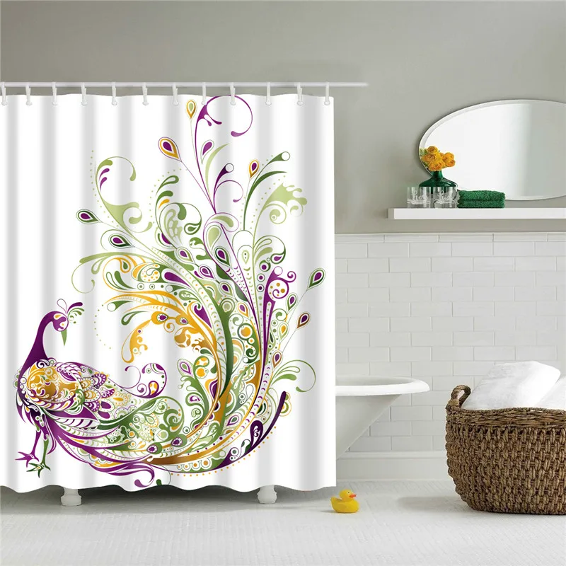 Polyester Fabric Shower Curtain Animals Peacock Painting Nordic Pattern Print Bathroom Decorative Shower Bath Curtains