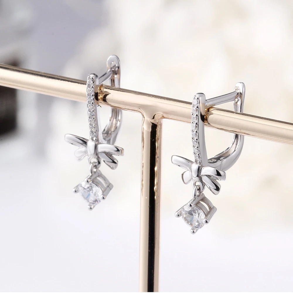 

Hutang Korea Style Clip Eearrings 925 Sterling Silver Cubic Zirconia Fine Elegant Bowknot Jewelry for Women Best Gift New 2019